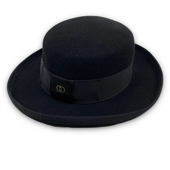 RARE 1970's GUCCI black wool felt bowler hat with classic GG logo - Picture 14 of 16